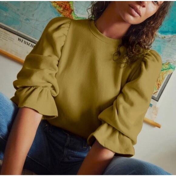 Nation LTD Frances Sweatshirt Renaissance Sleeve Olive Green Women's Size Medium - Picture 2 of 9